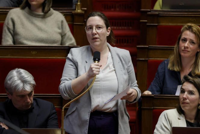 The president of the green group Europe Ecologie-Les Verts in the National Assembly, Cyrielle Chatelain, during the first reading of the nuclear bill, in Paris, March 13, 2023.