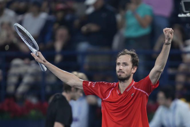 Russian Daniil Medvedev after his victory against his compatriot Andrey Rublev in the final of the Dubai tournament, March 4, 2023. 