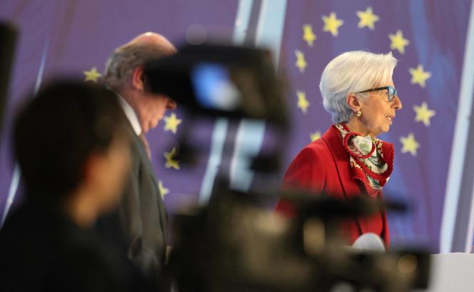 Christine Lagarde, President of the European Central Bank (ECB), during a press conference on eurozone monetary policy in Frankfurt, March 16, 2023. 