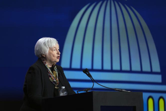 US Treasury Secretary Janet Yellen at the American Banking Association in Washington on March 21, 2023.