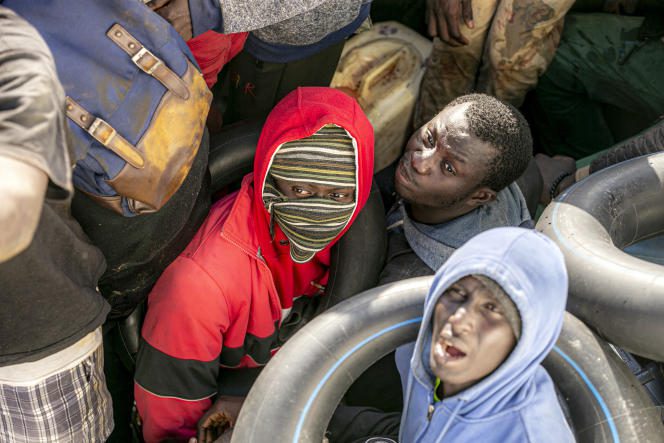 Illegal migrants during an operation carried out by the Tunisian national guard, off the city of Sfax, in southern Tunisia, on October 28, 2022.