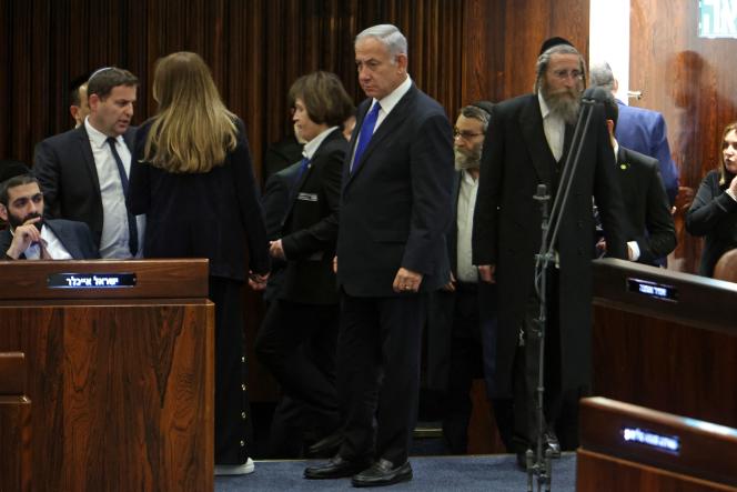 Israeli Prime Minister Binyamin Netanyahu attends a session at the Knesset in Jerusalem on March 20, 2023.