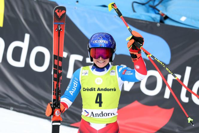 Tessa Worley during her last giant slalom in the World Cup, in Soldeu, Andorra, on March 19, 2023.