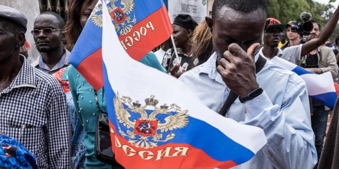 Pro-Russian demonstration in Bangui, March 22, 2023, after the assassination, a few days earlier, of 9 Chinese from the mining company Gold Coast Group.