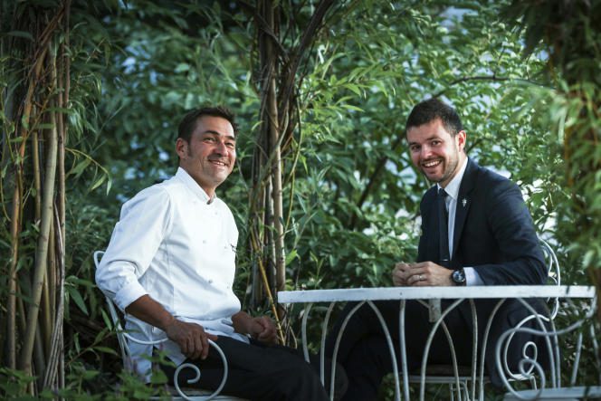   Chef Franck Derouet (left) and sommelier Thomas Lorival (right) run the hotel-restaurant together.