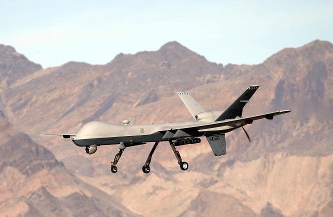 An American MQ-9 Reaper drone at Creech Air Force Base, Nevada, on December 17, 2023.
