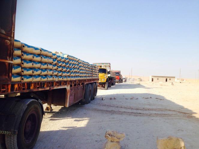 Convoy delivering cement to the Lafarge factory in Jalabiya, Syria, between 2013 and 2014.