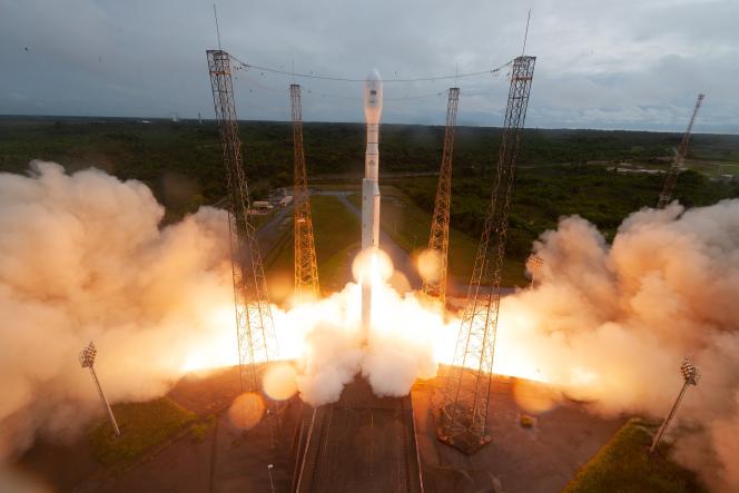 The Vega-C rocket, during its inaugural launch, in Kourou, Guyana, on July 13, 2022. 