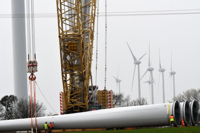 Wind farm under construction, in Auchay-sur-Vendee (Vendée), February 25, 2021 
