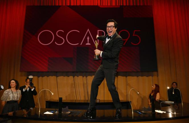 Ke Huy Quan, winner of the Academy Award for Best Supporting Actor for 'Everything Everywhere All at Once,' at the 95th Academy Awards Governors Ball in Hollywood, California on March 12, 2023.