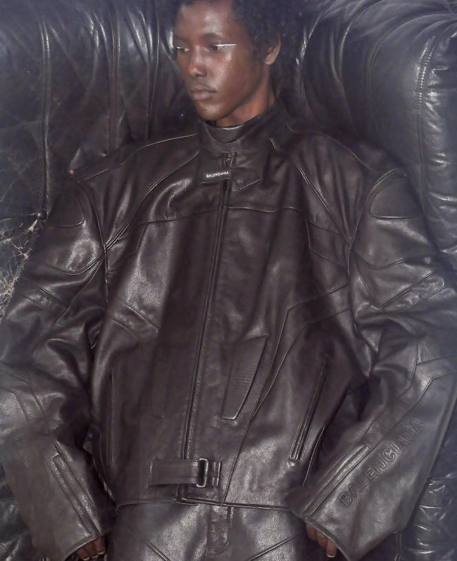 Oversized leather biker jacket, €8,500, and Baggy Biker leather trousers, Balenciaga.