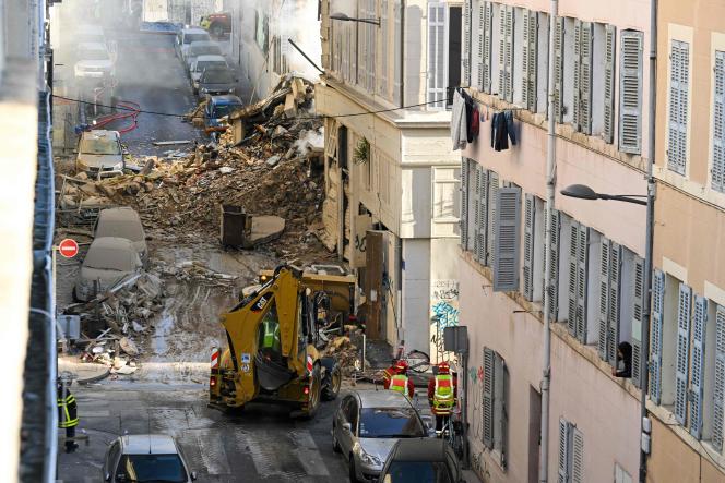 Rescuers are continuing their search after the collapse of a building on rue de Tivoli, in Marseille, on April 9, 2023.
