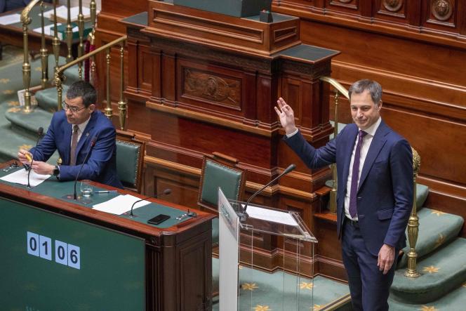 Belgian Prime Minister Alexander De Croo in the Chamber at the Federal Parliament in Brussels, April 13, 2023.