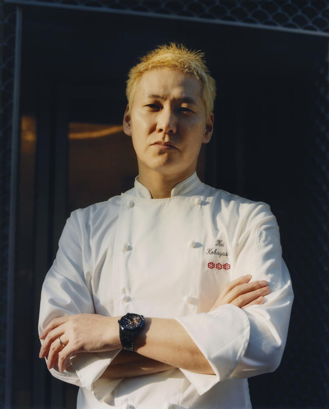 Chef Kei Kobayashi, in front of the Kei restaurant, in Paris, on February 28, 2023.
