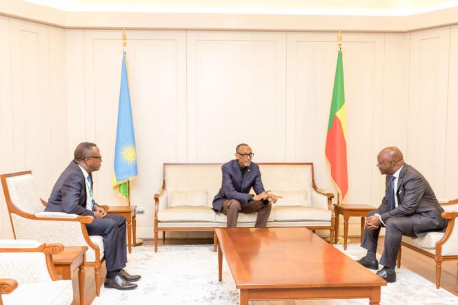 Rwandan President Paul Kagame on a state visit to Cotonou, Benin on April 15, 2023.