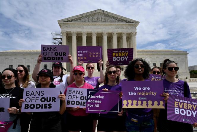 Abortion rights activists outside the US Supreme Court in Washington on April 14, 2023.
