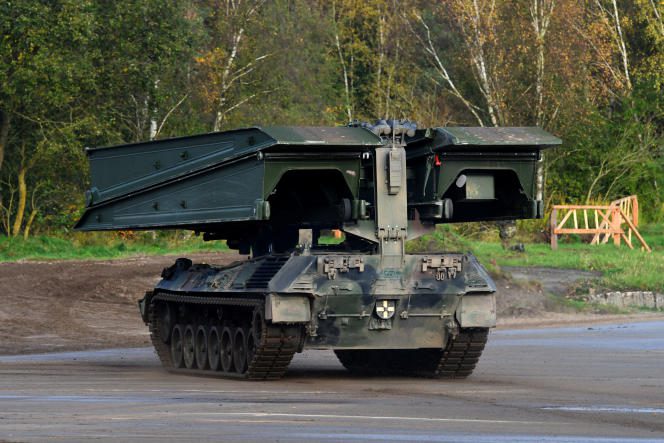 An AVLB (armoured vehicle-launched bridge) 