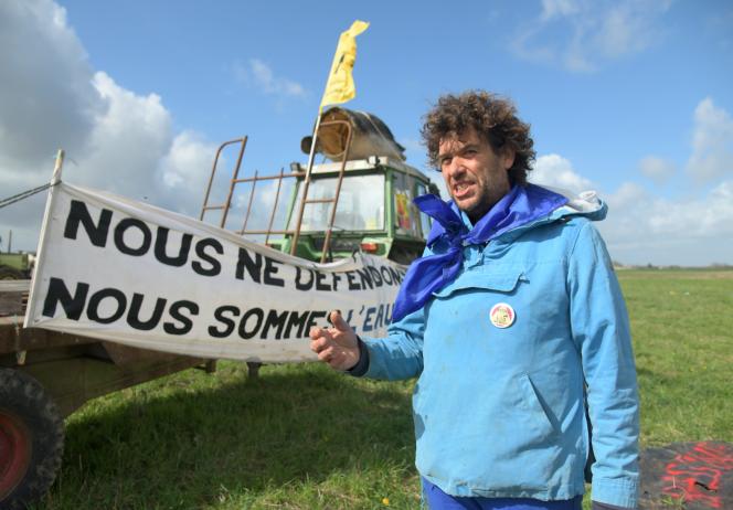Julien Le Guet, on March 24 in Vanzay, in Deux-Sèvres, during the installation of the anti-basin camp before the demonstrations of March 25 and 26.  