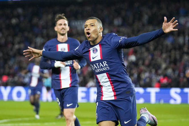Kylian Mbappé scored the first goal in PSG's Ligue 1 victory over Lens at the Parc des Princes on April 15, 2023.