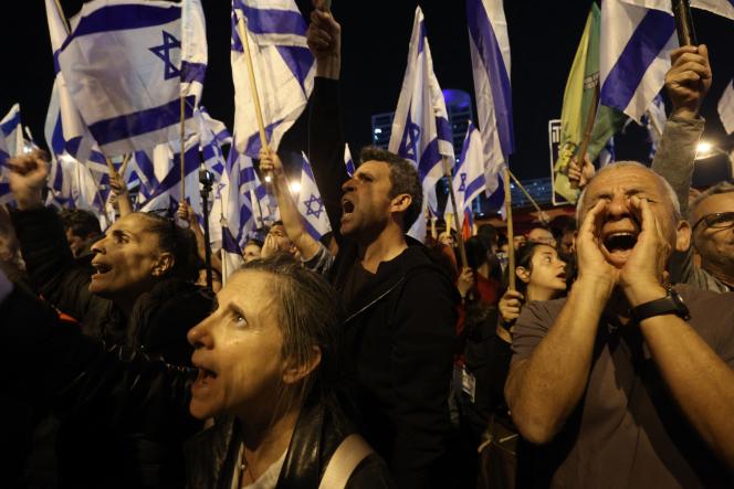 Protesters in Tel Aviv on April 8, 2023.