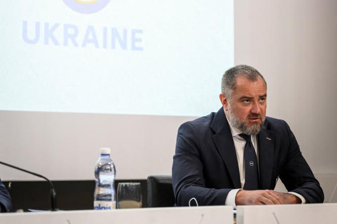 The president of the Ukrainian Football Federation, Andri Pavelko, in Nyon, October 5, 2022.