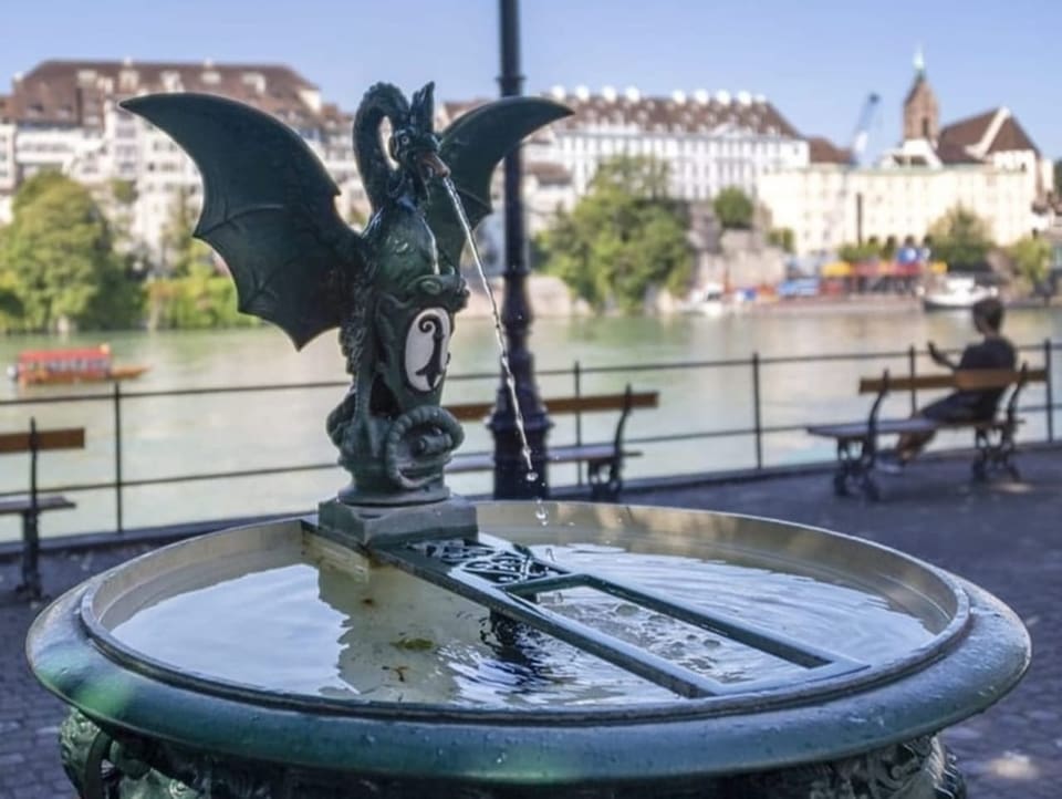 Traditional basilica fountain in Basel.