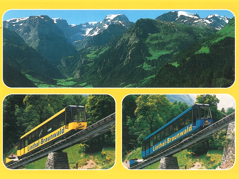 Braunwaldbahn carriages blue and yellow 1997 to 2007