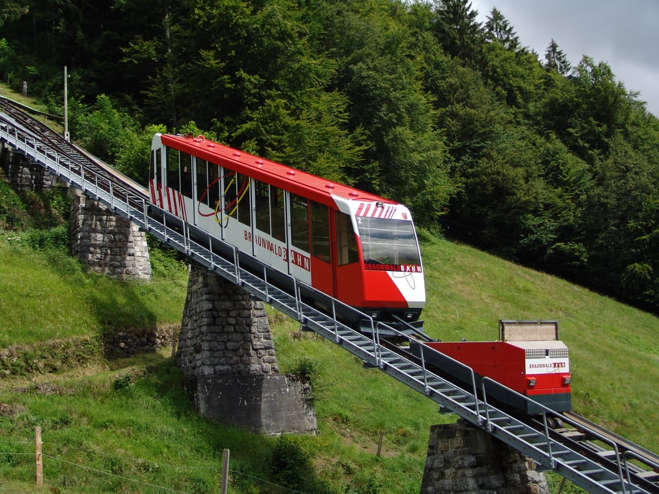 Braunwaldbahn from 2007 in red and white