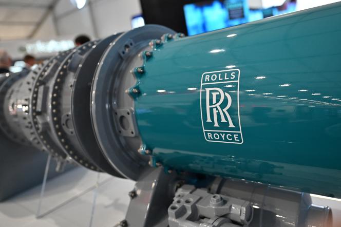 Component of a Rolls-Royce aircraft engine at Farnborough Airshow, UK, July 19, 2022.