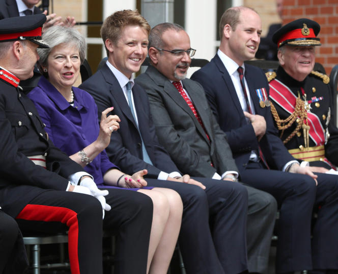 Hugh Grosvenor (centre left) with Theresa May, then Prime Minister, Prince Salman Bin Hamad Al Khalifa, Prime Minister of Bahrain, and William, Prince of Wales, at Stanford on Soar for the inauguration of the Defense and National Rehabilitation Center, in 2018.