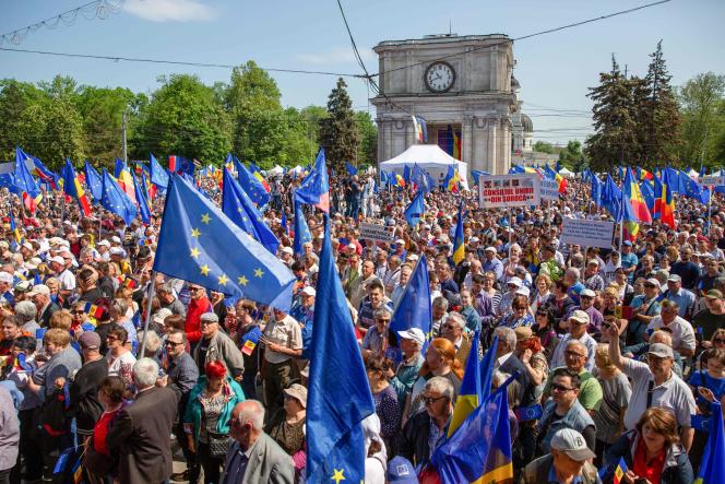 More than 75,000 people gathered on May 21, 2023 in the center of Chisinau to demand membership of the European Union, according to the Moldovan police. 