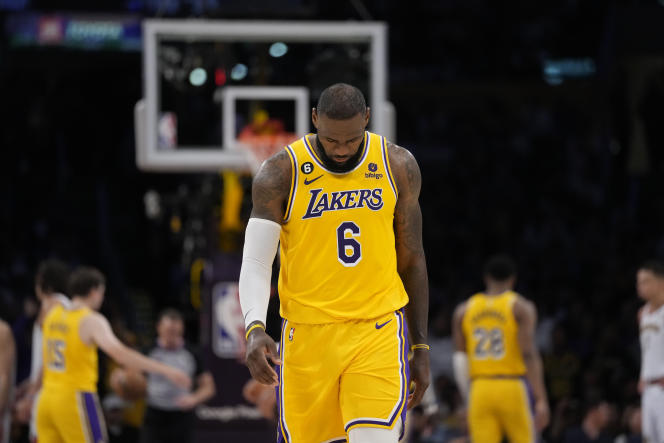 Los Angeles Lakers winger LeBron James leaves the court with his head bowed after his team was eliminated in the NBA Western Conference Finals on May 22, 2023.