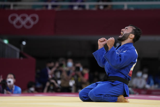 Judoka Luka Mkheidze, after his victory in the fight for the - 60 kg bronze medal, at the Tokyo Olympics, July 24, 2021.