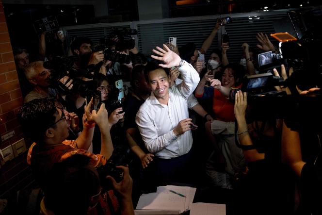 Move Forward party leader and candidate for prime minister Pita Limjaroenrat leaves the party headquarters as votes continue to be counted, during Thailand's general election in Bangkok on May 14, 2023.
