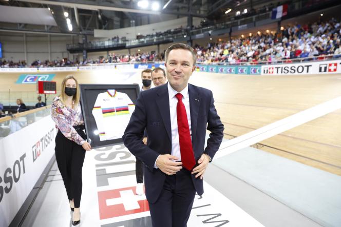 David Lappartient, during the world track cycling championships at the national velodrome in Saint-Quentin-en-Yvelines, October 16, 2022.