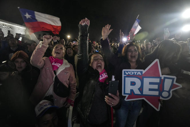 Republican Party supporters celebrate their victory in Santiago, Chile, May 7, 2023.