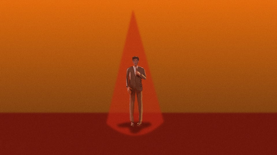 Illustration of a man lonely in the spotlight.