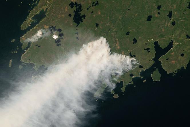 Satellite image of one of the fires ravaging Canada, here near Shelburne, in the province of Nova Scotia, in the east of the country.