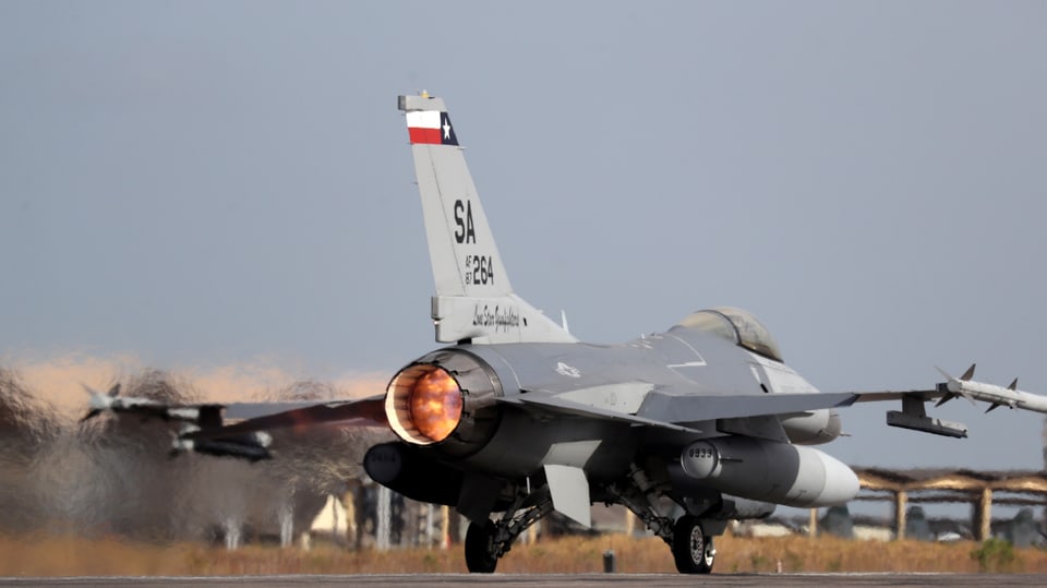F-16 jet taking off