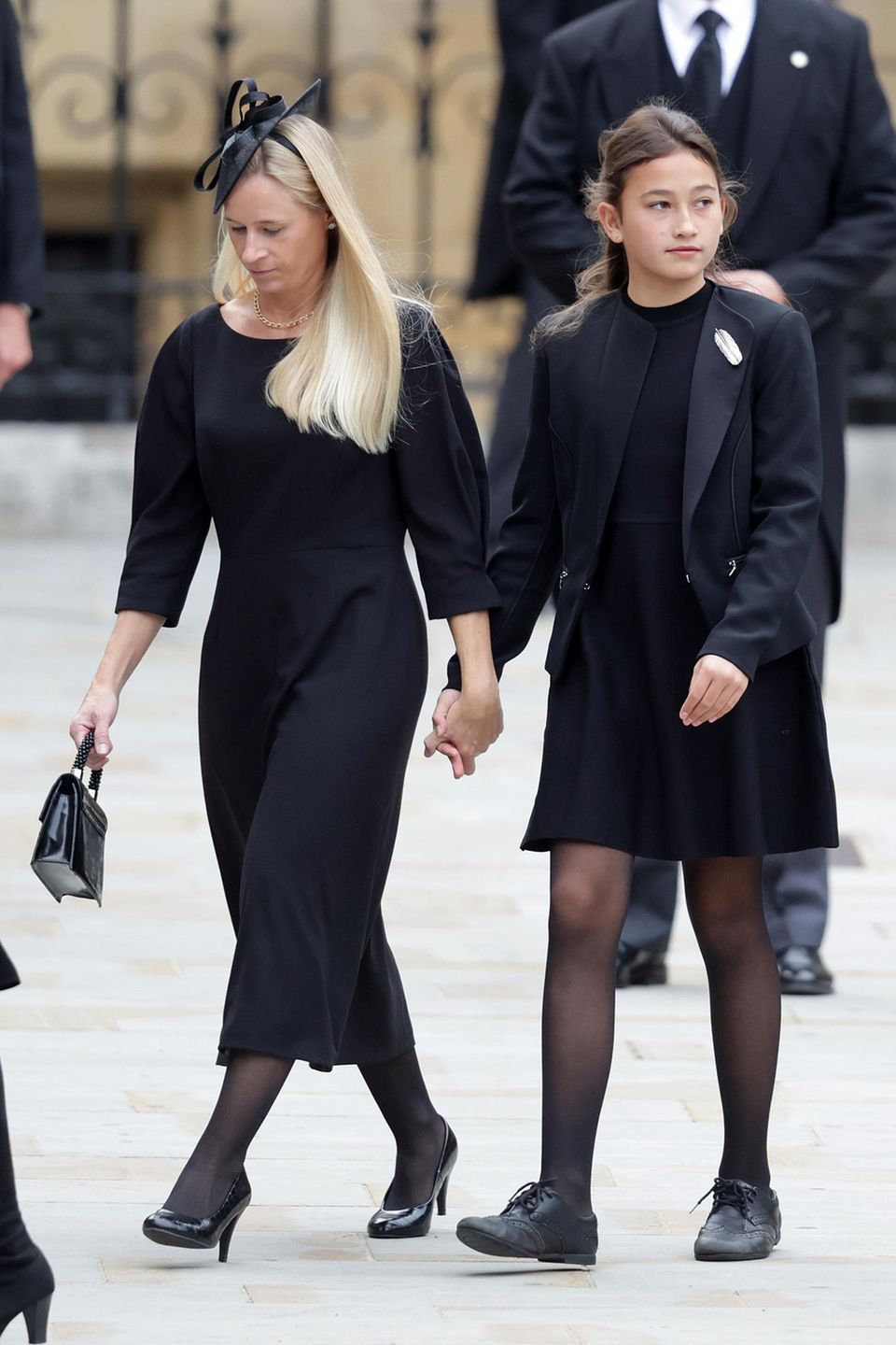 Lady Davina Lewis and daughter Senna Kowhai Lewis attend Queen Elizabeth's Funeral on September 19, 2022 in London, England.