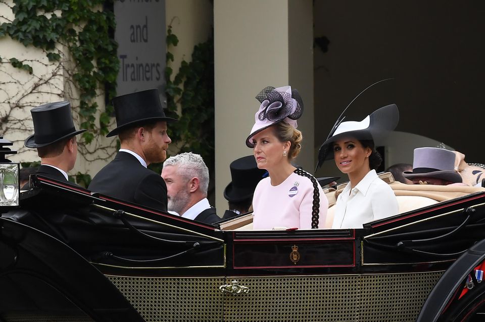 Prince Harry and Duchess Meghan took part in the carriage parade with Prince Edward and Duchess Sophie.
