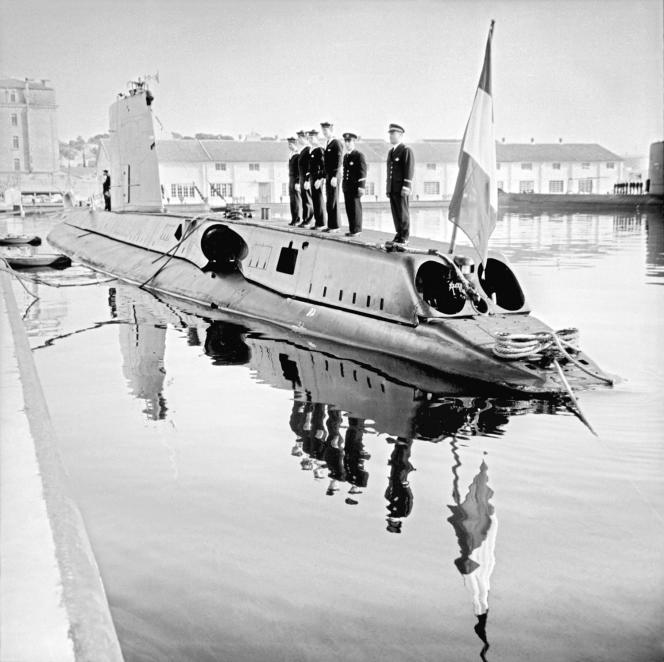 The French submarine “Eurydice” in 1965, in Toulon.