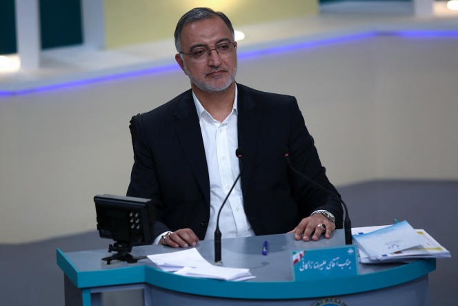 Alireza Zakani during a televised debate, in Tehran, on June 12, 2021.