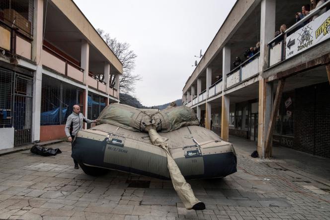 A dummy M1 Abrams tank during a presentation, in Decin (Czech Republic), March 6, 2023.