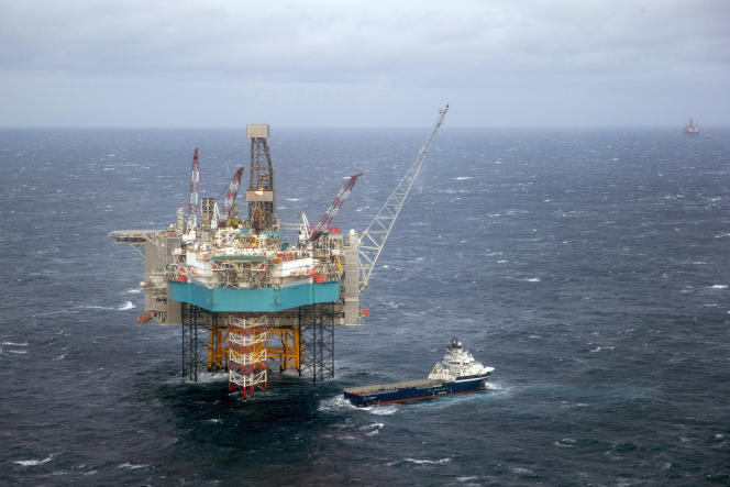 A supply vessel at the Edvard Grieg oil field in the North Sea on February 16, 2016.