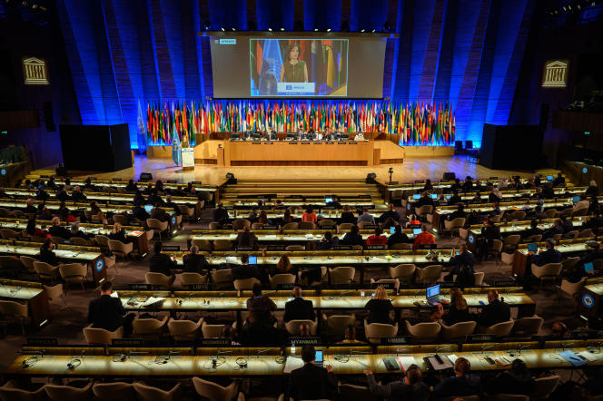 The director general of Unesco, Audrey Azoulay, during a general assembly, in Paris, on November 9, 2021.