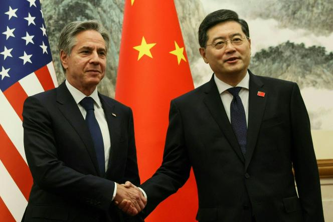 US Secretary of State Antony Blinken and Chinese Foreign Minister Qin Gang at the Diaoyutai State Guesthouse in Beijing on June 18, 2023.
