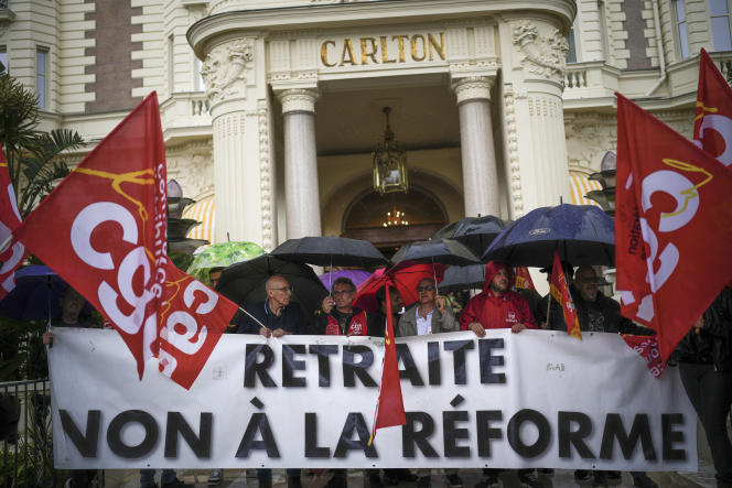 During a demonstration against the pension reform, in Cannes (Alpes-Maritimes), on May 19, 2023.