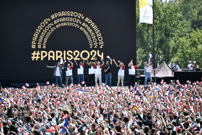 The fan-zone set up to follow the Tokyo Olympics at the Trocadéro, in Paris, on August 8, 2021.