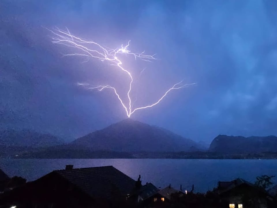 Lightning over mountains and lakes